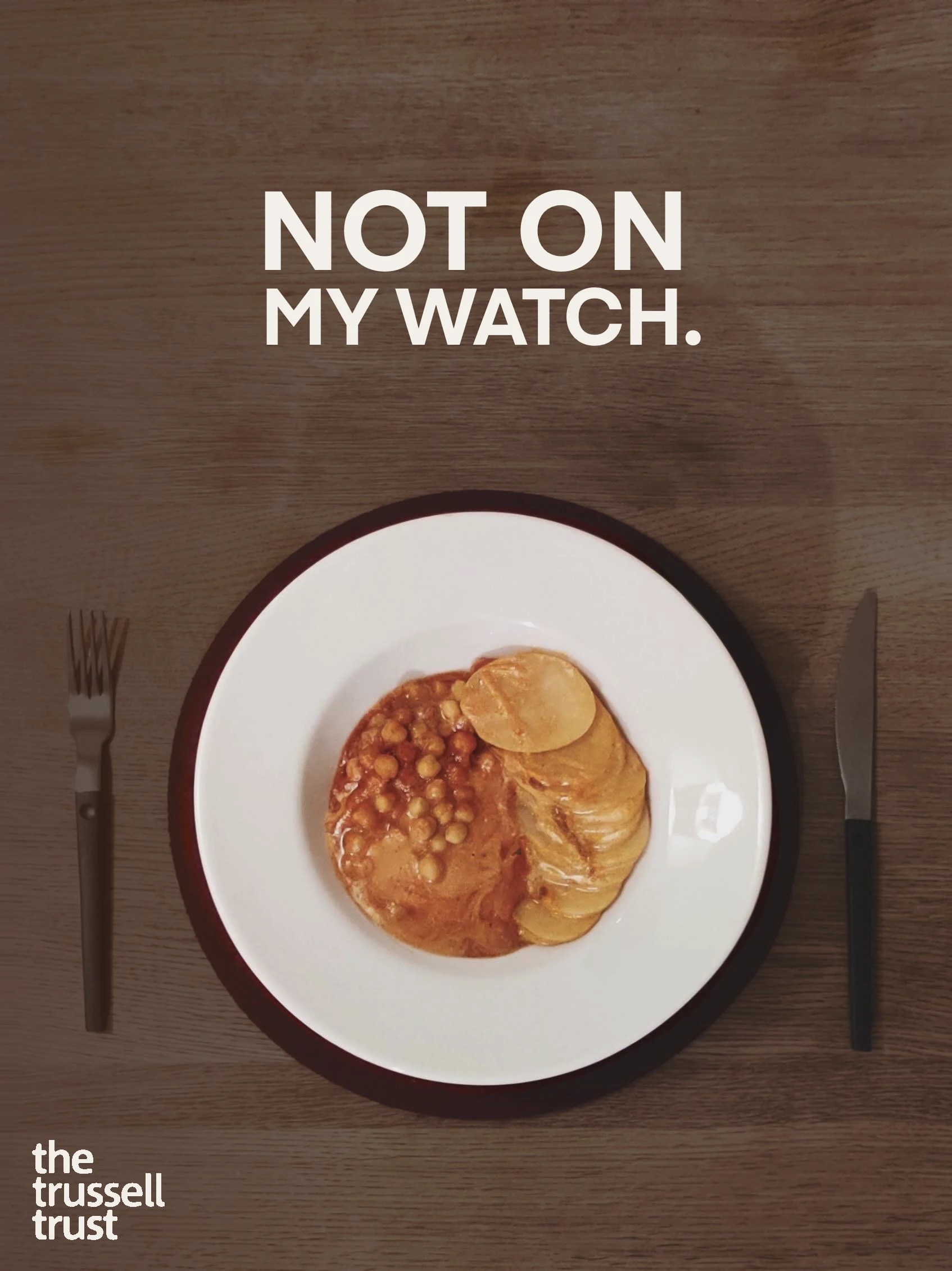 The same plate now containing a meal with the headline Not on my watch