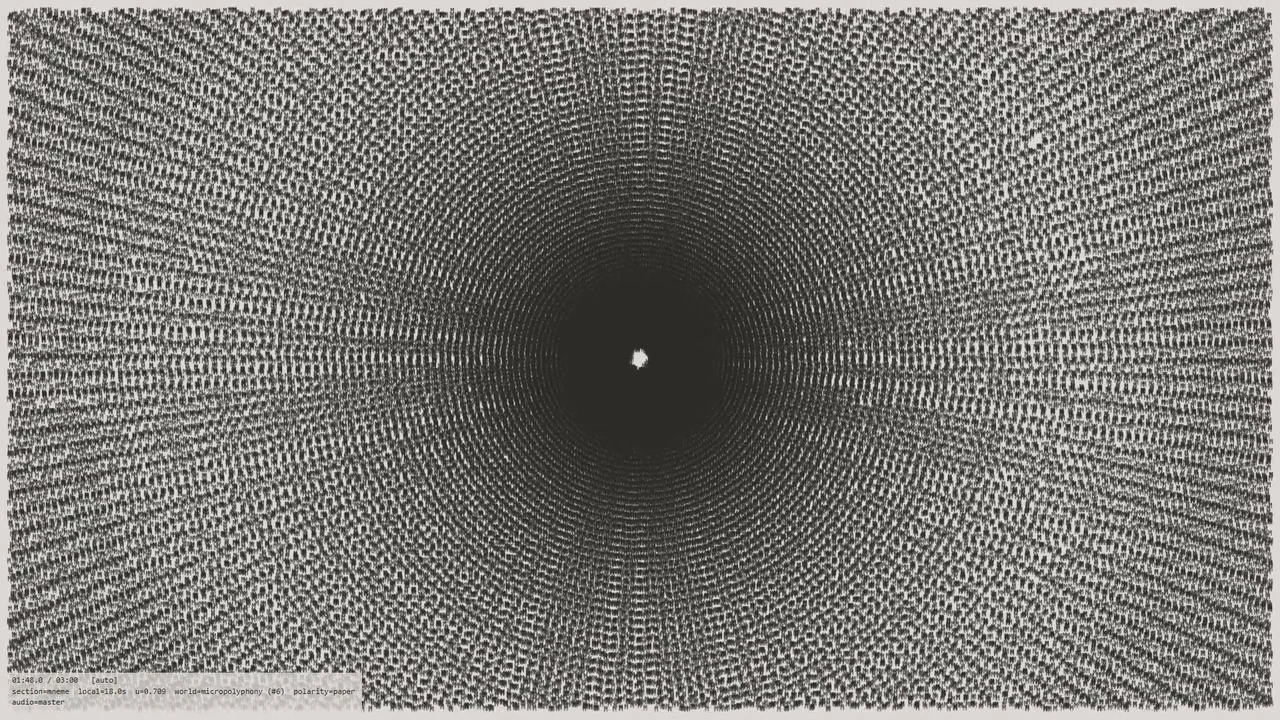 A dense radial field compressing toward a dark centre